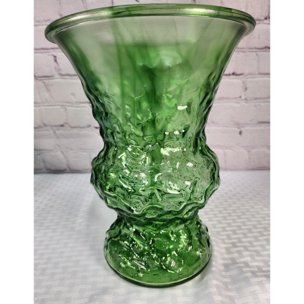 Emerald Green E O BRODY Co Large 10" Tall Vintage Crinkle Glass Vase Ohio USA